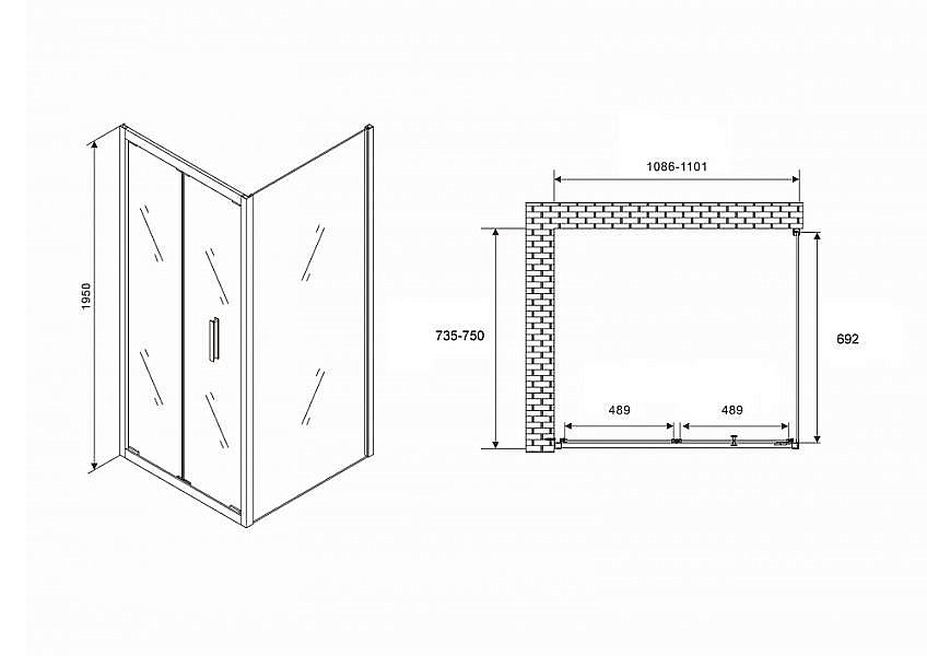 Душевой уголок ABBER Sonnenstrand AG07110-S75 110x75 стекло прозрачное/профиль хром купить в интернет-магазине Sanbest