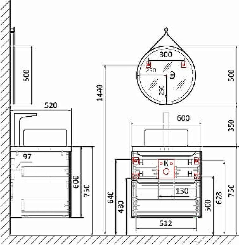 Тумба с раковиной Jorno Wood 60 серая для ванной в интернет-магазине Sanbest