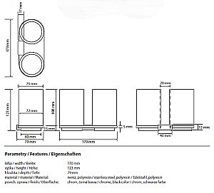 Двойной держатель со стаканами Bemeta Galla 108110020 черный/золото купить в интернет-магазине сантехники Sanbest