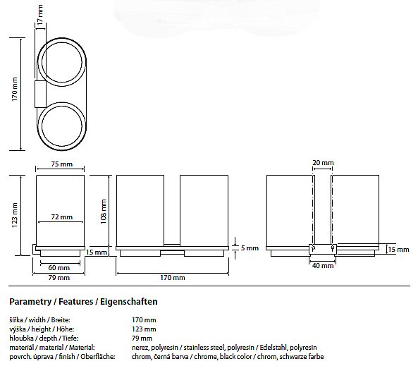 Двойной держатель со стаканами Bemeta Galla 108110020 черный/золото купить в интернет-магазине сантехники Sanbest