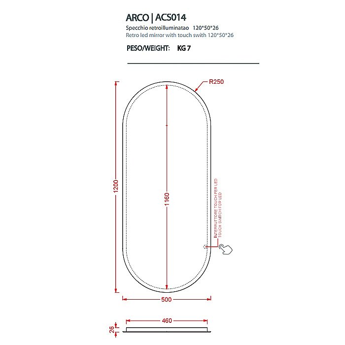 Зеркало с LED-подсветкой Artceram ARCO ACS014 50 в ванную от интернет-магазине сантехники Sanbest