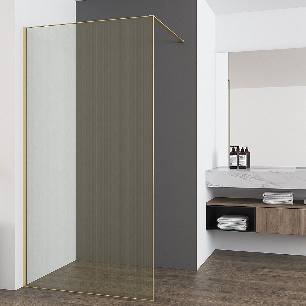 Душевое ограждение Vincea Walk-In 100 VSW-7HS100GWG стекло ламинированное с золотыми нитями/профиль брашированное золото купить в интернет-магазине Sanbest