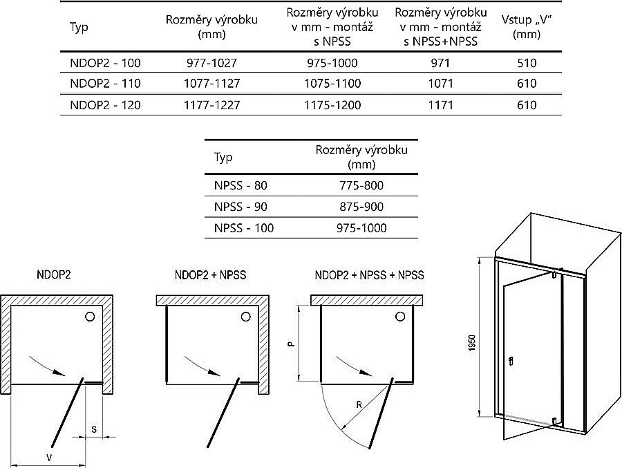 Душевой уголок Ravak NEXTY NDOP2+NPS 100x80 черная/Transparent купить в интернет-магазине Sanbest