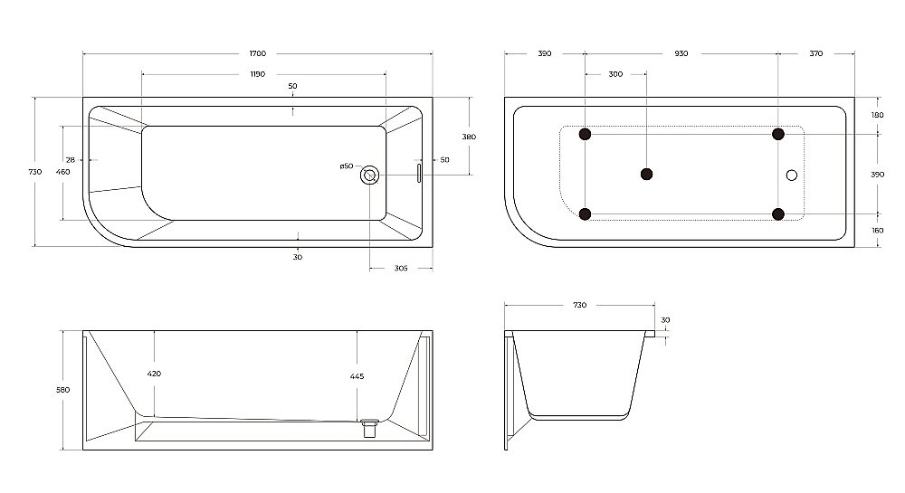 Ванна акриловая BelBagno BB712 170х73 купить в интернет-магазине Sanbest