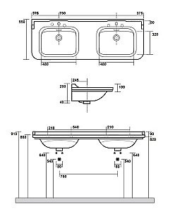 Консоль с раковиной Kerasan Waldorf 9195K 150 бронза с 3 отверстиями для ванной в интернет-магазине сантехники Sanbest