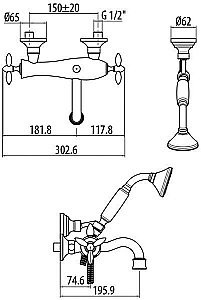 Смеситель для ванны Gattoni Timor 1800118D0oro золото купить в интернет-магазине сантехники Sanbest