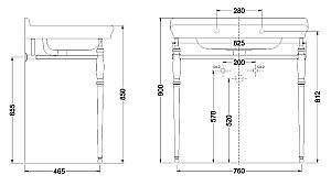 Консоль с раковиной Burlington Guild 85 с 3-мя отверстиями, золото для ванной в интернет-магазине сантехники Sanbest