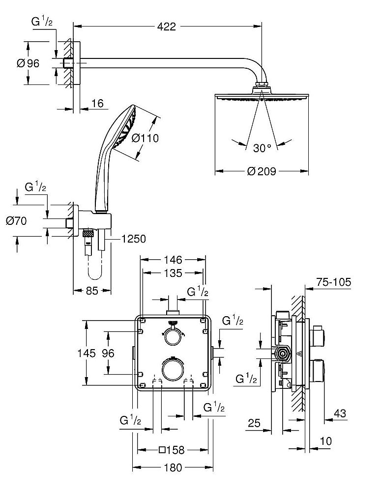 Душевой набор Grohe Grohtherm 34734000 купить в интернет-магазине сантехники Sanbest