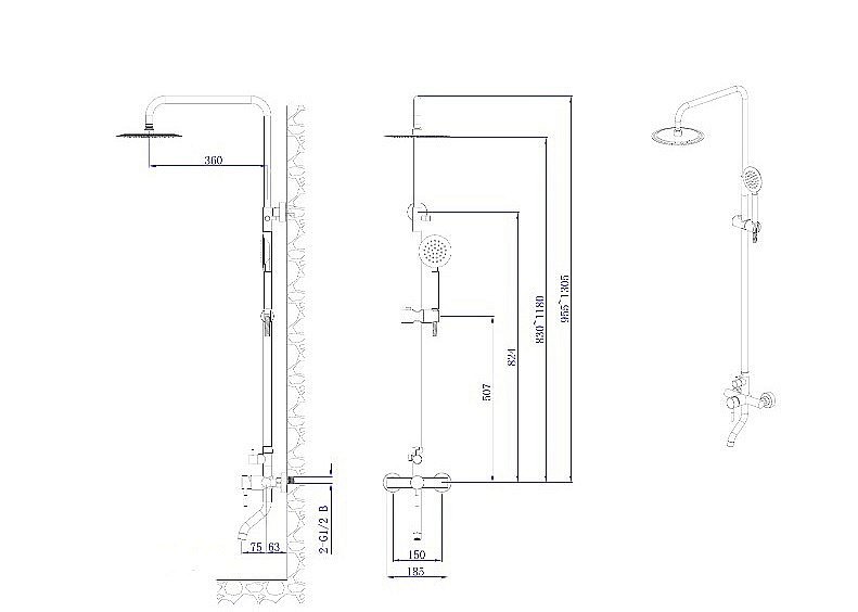 Душевая система Rush Melos SUS1101-40Black черная матовая купить в интернет-магазине сантехники Sanbest