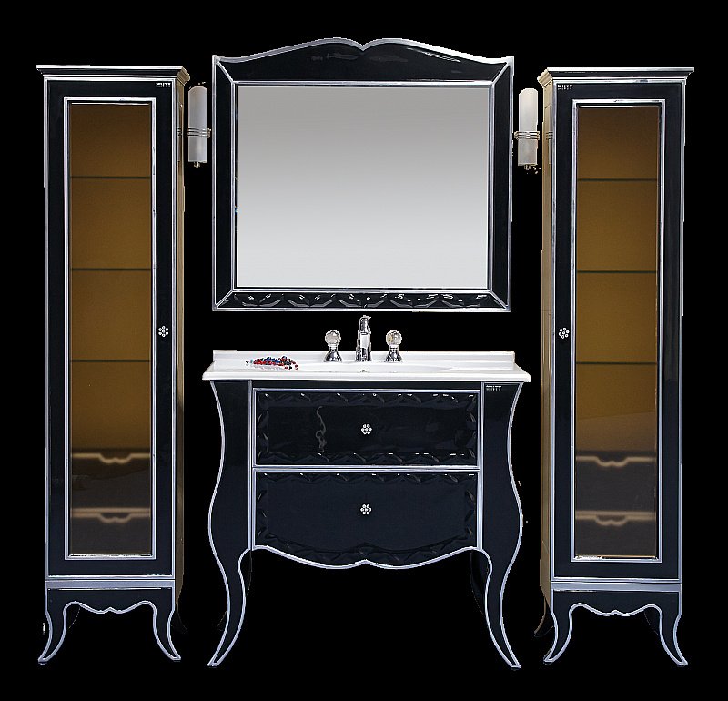 Пенал напольный Misty Анжелика 40 чёрный с серебром для ванной в интернет-магазине сантехники Sanbest