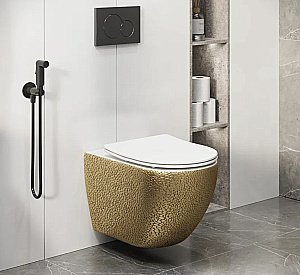 Унитаз подвесной Grossman Color GR-4411GWLS безободковый, с крышкой микролифт, золото/с декором купить в интернет-магазине Sanbest