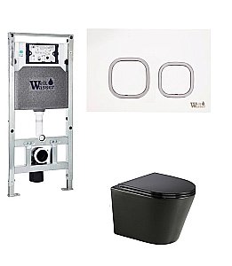 Унитаз с инсталляцией WeltWasser AMBERG 506 ST+SALZBACH 043 GL-BL+AMBERG RD-WT черный/кнопка белая, безободковый, с крышкой микролифт, слив торнадо купить в интернет-магазине Sanbest