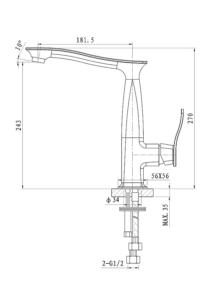 Смеситель для кухни WONZON & WOGHAND NAVIA, Хром (WW-182101-CR) купить в интернет-магазине сантехники Sanbest