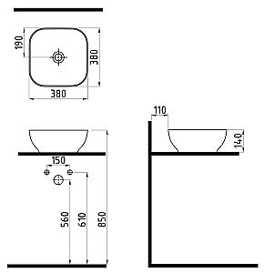 Раковина накладная Bien Motto 38 MTLG03801FD0W5000 белая купить в интернет-магазине Sanbest