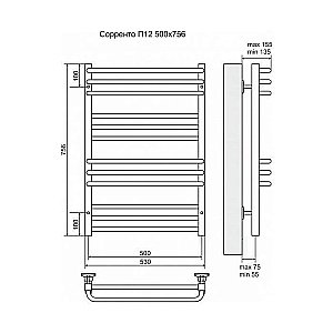 Полотенцесушитель электрический Terminus Сорренто П12 500x756 левый/правый купить в интернет-магазине сантехники Sanbest
