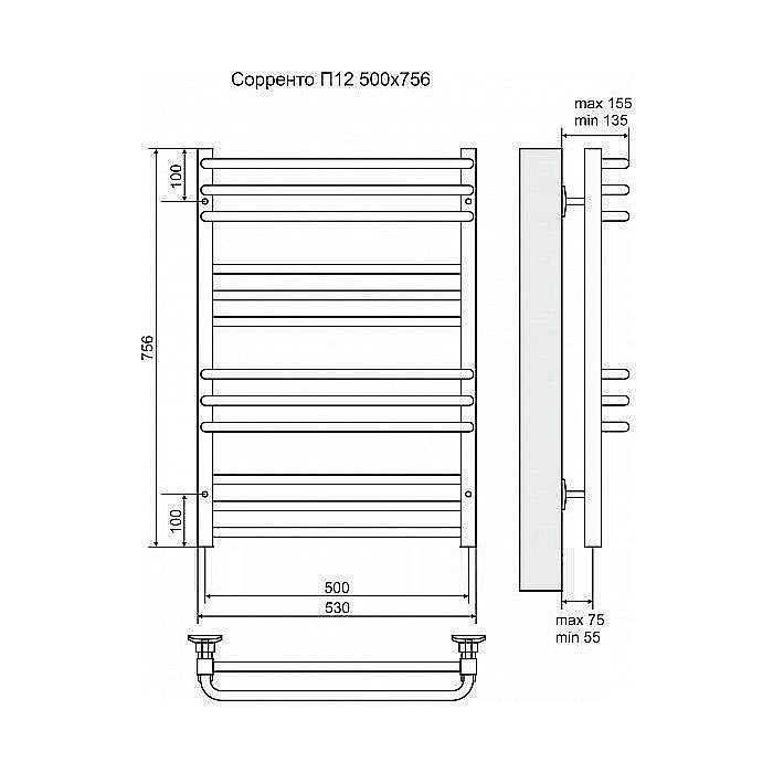 Полотенцесушитель электрический Terminus Сорренто П12 500x756 левый/правый купить в интернет-магазине сантехники Sanbest