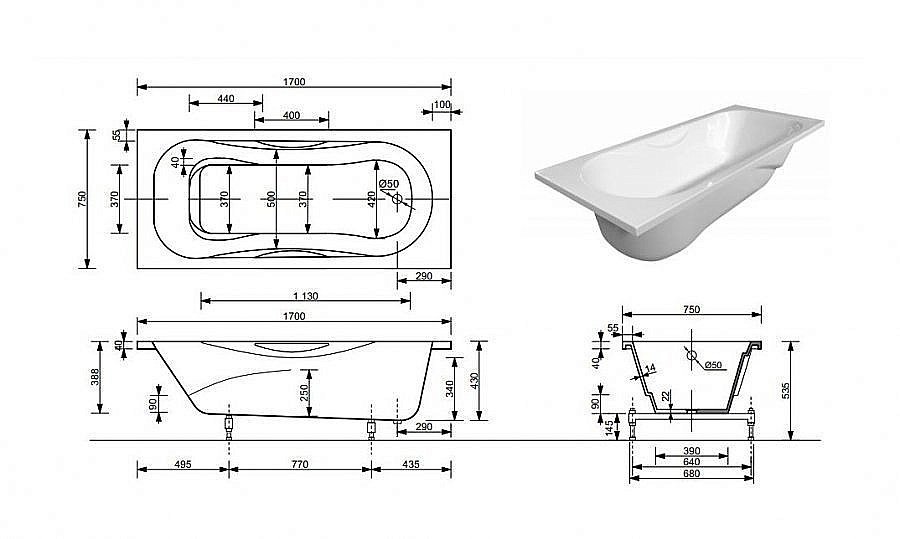 Ванна Эстет Элис 170х75 купить в интернет-магазине Sanbest
