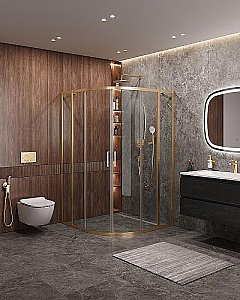 Душевой уголок Cezares Molveno 130x130 R-22-100+30-C-BORO-IV стекло прозрачное/профиль золото брашированное купить в интернет-магазине Sanbest