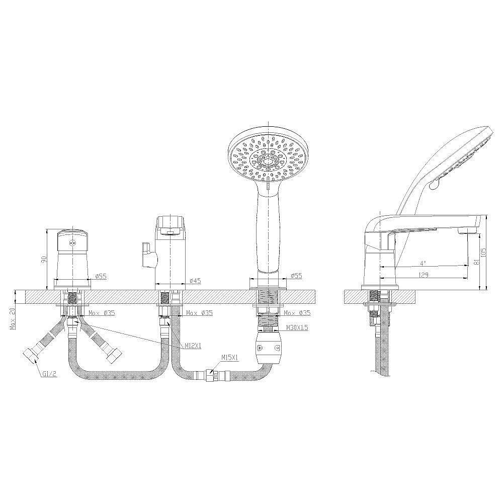 Смеситель для ванны Rossinka S S35-39 купить в интернет-магазине сантехники Sanbest