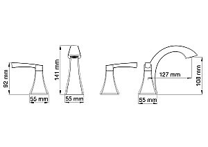 Смеситель для раковины на 3 отверстия WONZON & WOGHAND FLEX, Черный матовый (WW-88083095-MB) купить в интернет-магазине сантехники Sanbest