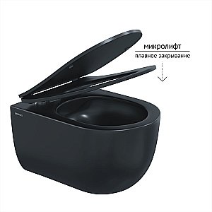Унитаз подвесной BERGES Ventas Black 043325 с инсталляцией Atom Line, кнопка soft touch черный/хром глянец, безободковый, с крышкой микролифт, черный купить в интернет-магазине Sanbest