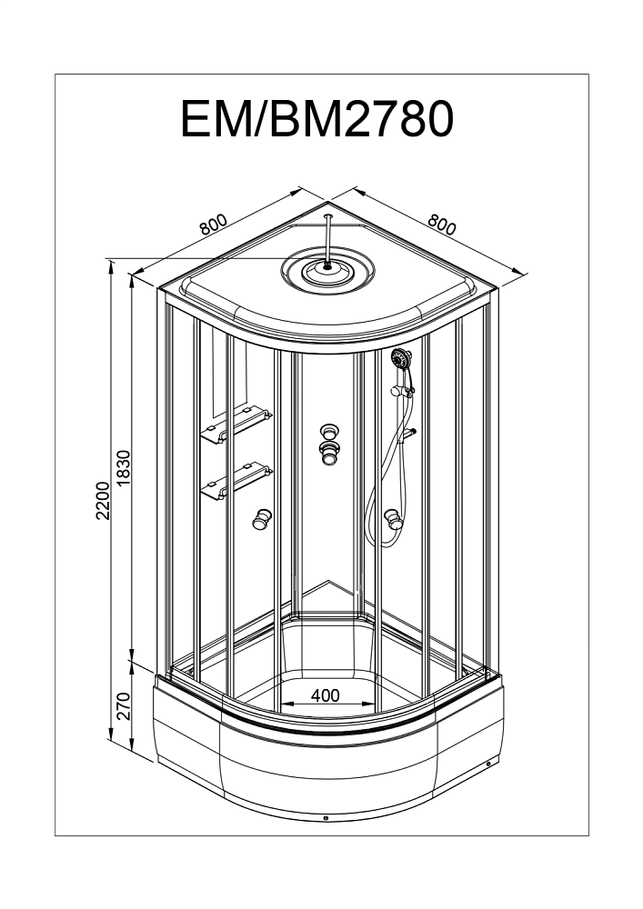 Душевая кабина Deto EM2780NGM 80х80 без крыши с гидромассажем купить в интернет-магазине Sanbest