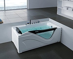 Ванна акриловая Gemy Glass Panel G9055 K 181x92 белая с гидромассажем купить в интернет-магазине Sanbest