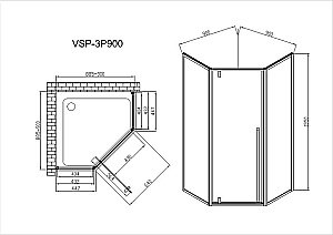 Душевой уголок Vincea Penta VSP-3P900CLGM 90x90 стекло прозрачное/профиль вороненая сталь купить в интернет-магазине Sanbest