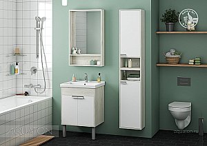 Тумба с раковиной Акватон Флай 60 белый/дуб крафт для ванной в интернет-магазине Sanbest