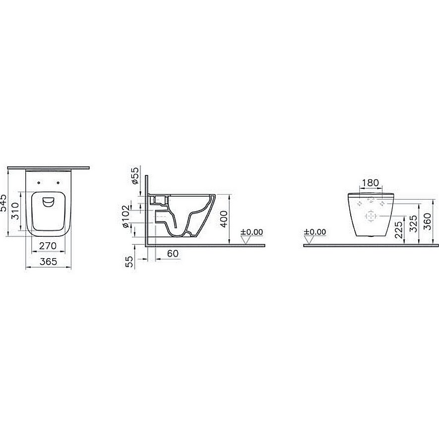 Унитаз Vitra INTEGRA SQUARE 9856B003-7206 безободковый с инсталляцией, с крышкой микролифт купить в интернет-магазине Sanbest
