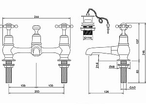 Смеситель для раковины Burlington Bridge BI10-QT хром/ручки белые купить в интернет-магазине сантехники Sanbest