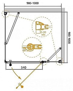 Душевой уголок Cezares Giubileo 100х100 GIUBILEO-AH-11-100-CP-G-L стекло прозрачное с рисунком/профиль золото купить в интернет-магазине Sanbest