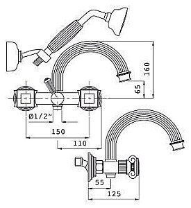 Смеситель для ванны и душа Cezares APHRODITE-V-03/24-Sw золото/Swarovski купить в интернет-магазине сантехники Sanbest