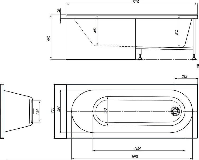 Акриловая ванна Alex Baitler Модерн 170х70 белая купить в интернет-магазине Sanbest