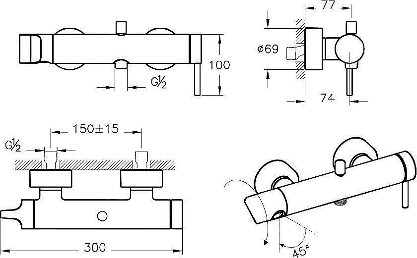 Смеситель для ванны VitrA Origin A42619 купить в интернет-магазине сантехники Sanbest