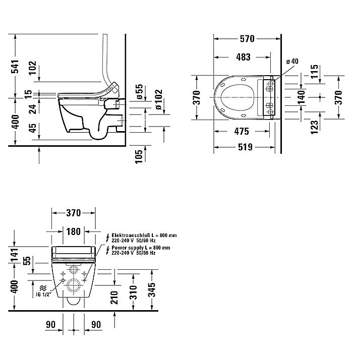 Унитаз подвесной Duravit Me by Starck SensoWash 2529592000 белый купить в интернет-магазине Sanbest