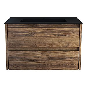 Тумба с раковиной Vincea Gio 80 VMC-2G800CO/VBS-13980MB тёмный дуб/раковина черная для ванной в интернет-магазине Sanbest