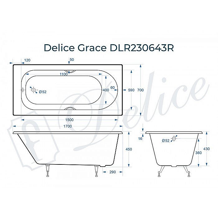Ванна Delice Grace Elite 170х70 DLR230643R 170х70 белая купить в интернет-магазине Sanbest