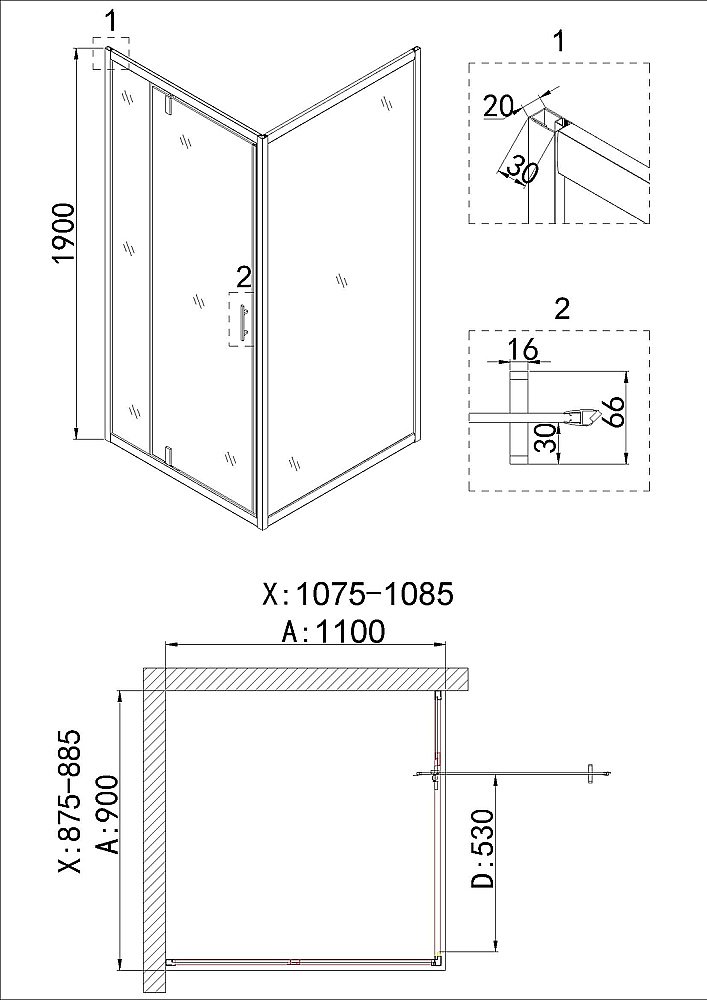 Душевая дверь Niagara Nova NG-43-9AG 90 купить в интернет-магазине Sanbest