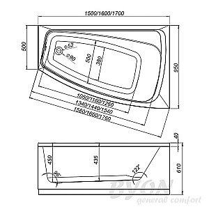 Ванна акриловая Byon Della Ц0000162 170х95 купить в интернет-магазине Sanbest