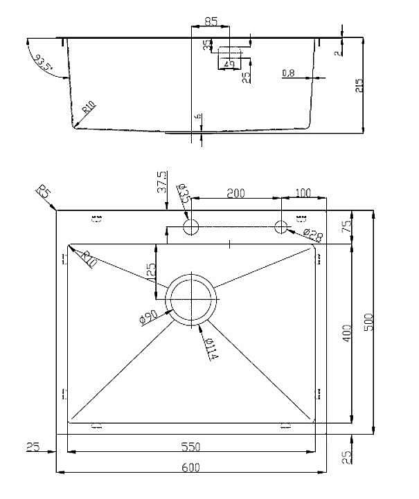 Кухонная мойка D&K 60х50 DKS605004 сатин купить в интернет-магазине сантехники Sanbest