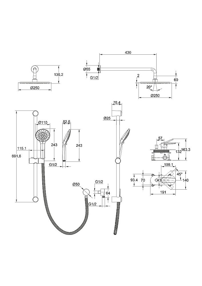 Душевая система Cersanit MODUO 64087 хром купить в интернет-магазине сантехники Sanbest