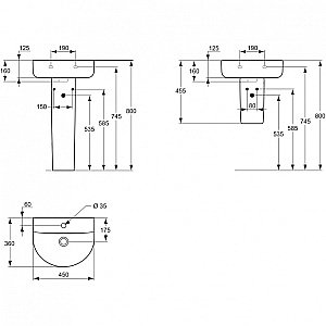 Раковина на полупьедестале Ideal Standard Connect 45 E796801 белая купить в интернет-магазине Sanbest