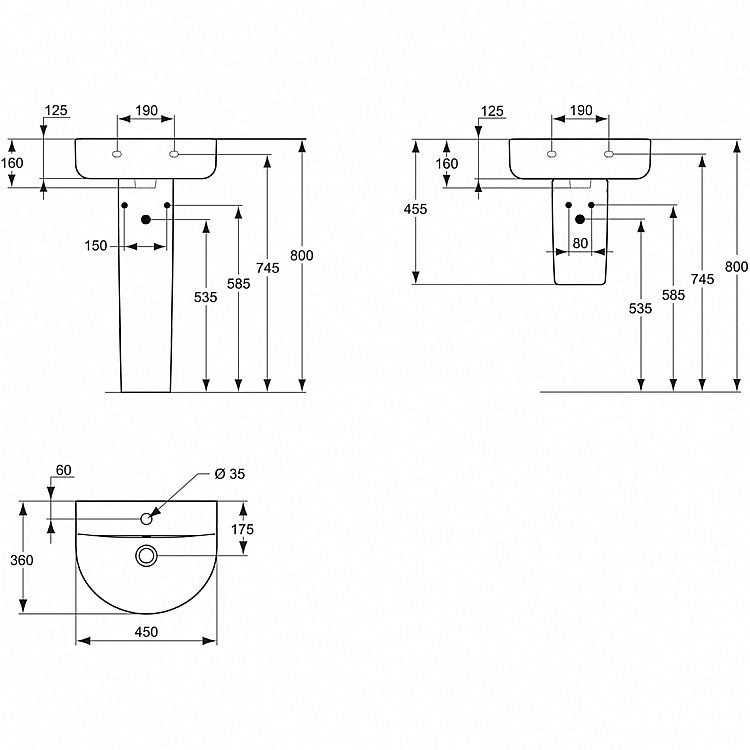 Раковина на полупьедестале Ideal Standard Connect 45 E796801 белая купить в интернет-магазине Sanbest