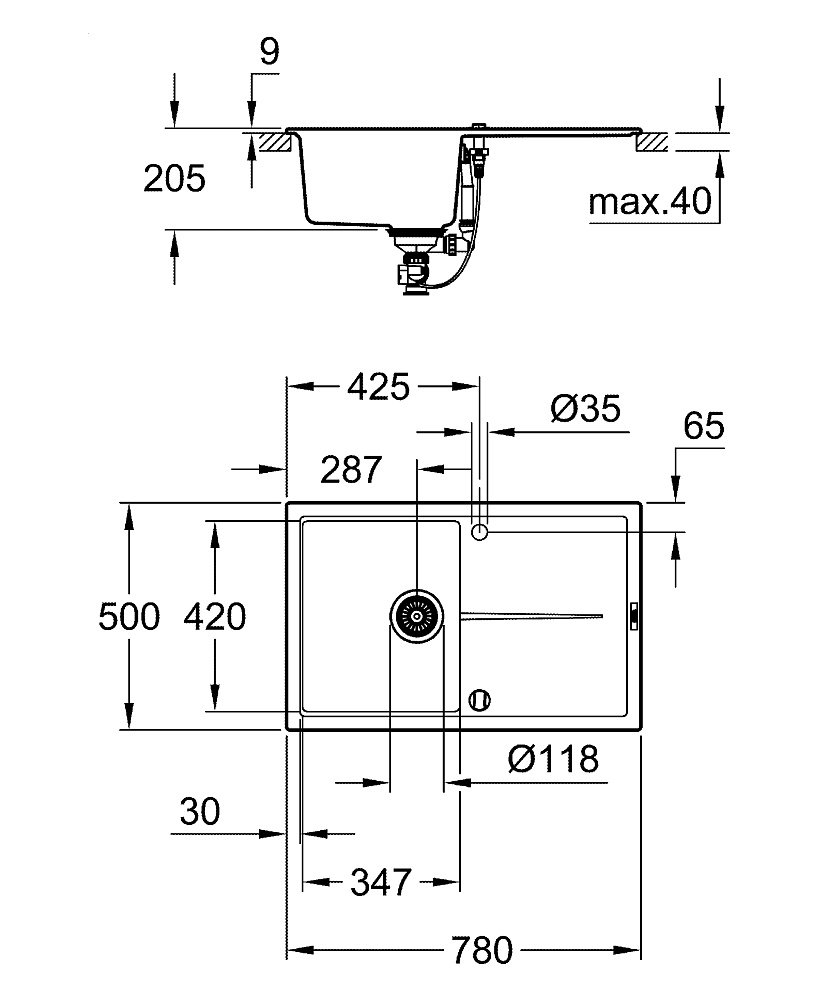 Кухонная мойка Grohe K400 31639AP0 черный гранит купить в интернет-магазине сантехники Sanbest