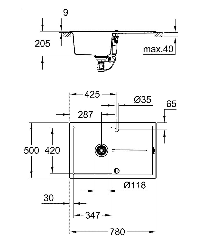 Кухонная мойка Grohe K400 31639AP0 черный гранит купить в интернет-магазине сантехники Sanbest