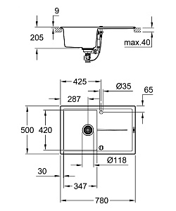 Кухонная мойка Grohe K400 31639AP0 черный гранит купить в интернет-магазине сантехники Sanbest