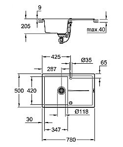 Кухонная мойка Grohe K400 31639AP0 черный гранит купить в интернет-магазине сантехники Sanbest
