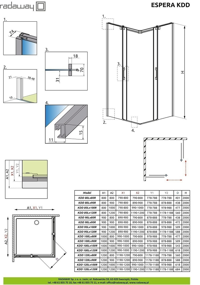 Душевой уголок Radaway Espera KDD 100x90 купить в интернет-магазине Sanbest