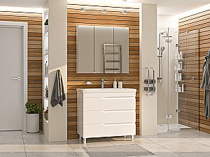 Тумба с раковиной Misty Софт - 90 П-Соф-01090-0113Я белая для ванной в интернет-магазине Sanbest